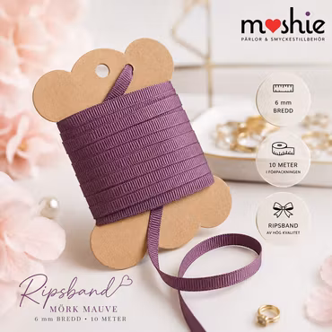Ripsband av polyester 6mm mörk mauve 10 meter