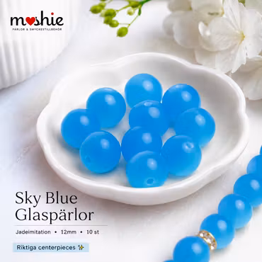 Stora glaspärlor sky blue 12mm 10st