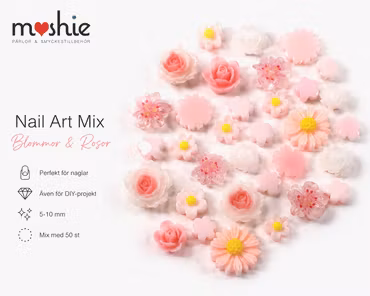 Nail art rosa blommor och rosor av resin 5-10mm mix 50st
