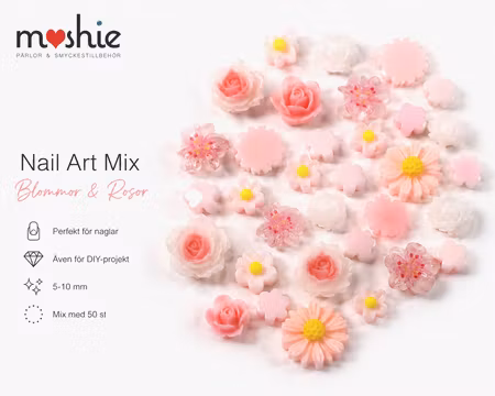 Nail art rosa blommor och rosor av resin 5-10mm mix 50st