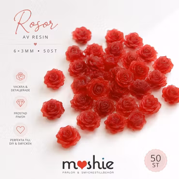Nail art röda frostade rosor av resin 6mm 50st