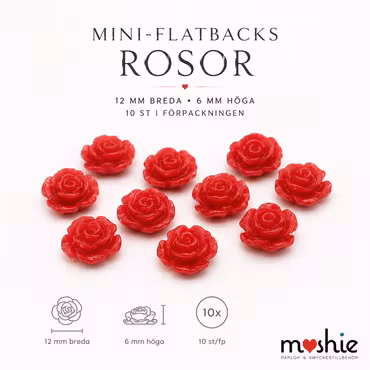 Mini flatbacks röda rosor av resin 12mm 10st