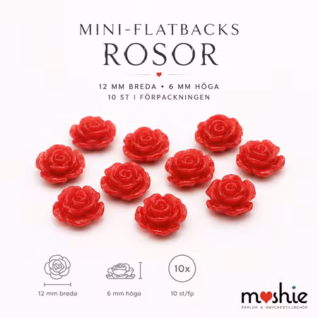 Mini flatbacks röda rosor av resin 12mm 10st