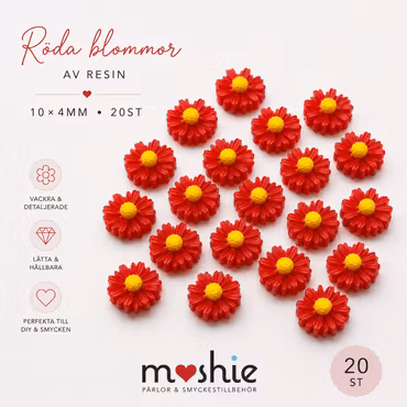 Nail art röda blommor av resin 10mm 20st