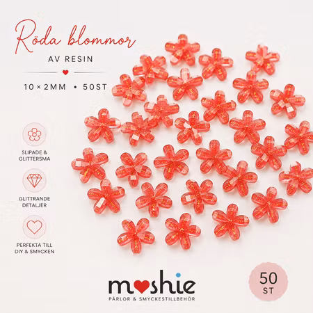 Nail art röda facetterade golddust av resin 10mm 50st
