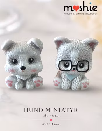 Miniatyrer gråa hundar 20mm 2st