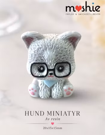 Miniatyr grå hund med glasögon 20mm