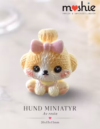 Miniatyr hund med rosa rosett 20mm