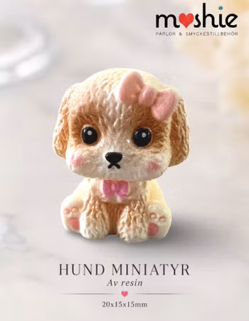 Miniatyr hund med rosa rosetter 20mm