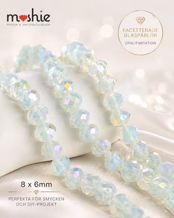 Glaspärlor facetterad rondell 8x6mm clear opalite 60st