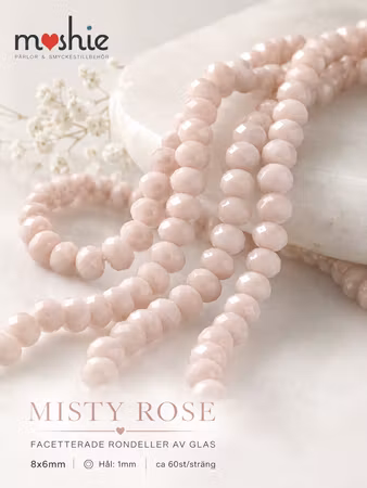 Glaspärlor facetterad rondell 8x6mm Misty rose 60st