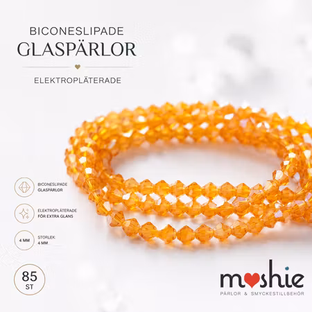 Biconeslipade glaspärlor orange 4mm elektroplätering 85st