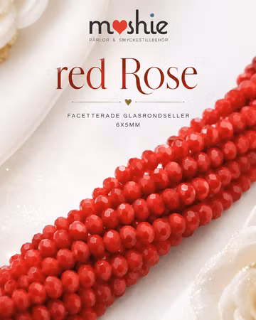 Glaspärlor facetterad rondell 6x5mm Red Rose Sträng med 85st