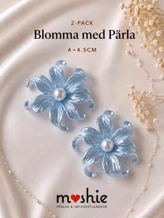 Stora kurviga blommor med pärla pärlemor blå 2st