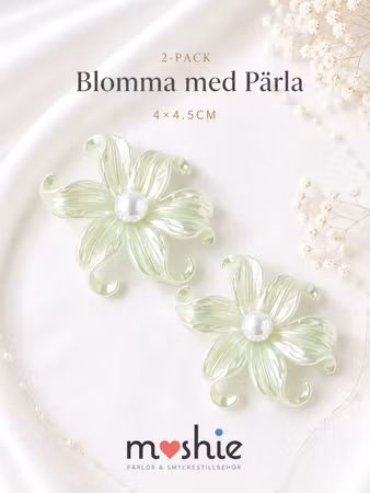 Stora kurviga blommor med pärla pärlemor pastellgrön 2st