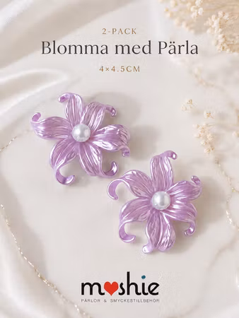 Stora kurviga blommor med pärla pärlemor lila 2st