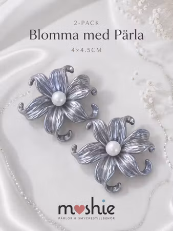 Stora kurviga blommor med pärla pärlemor grå 2st