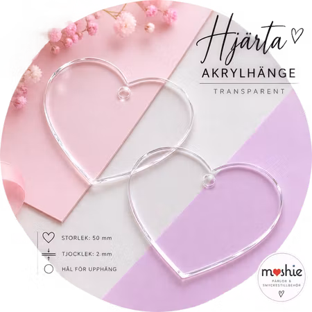 Akrylplatta för dekoration hjärta 50mm 2st
