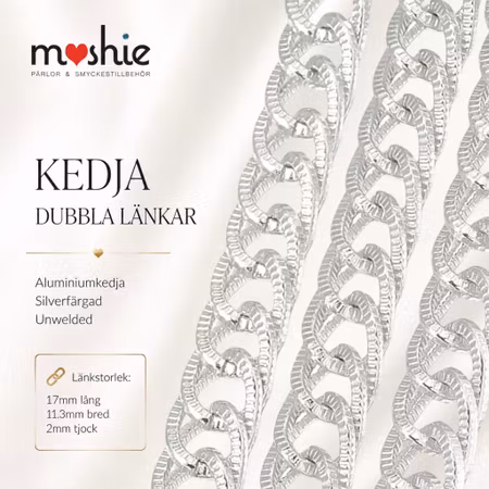 Kedja med dubbellänkar av aluminium silver 17x11mm 100cm