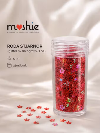 Glitter röda stjärnor holografisk PVC 15ml