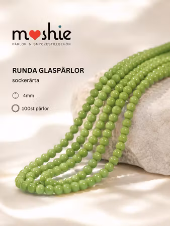 Runda glaspärlor 4mm baking paint sockerärta 100st