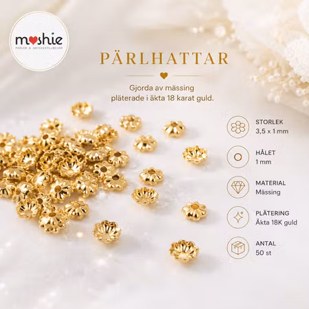 Pärlhattar med äkta 18 karat guld 3,5mm 50st