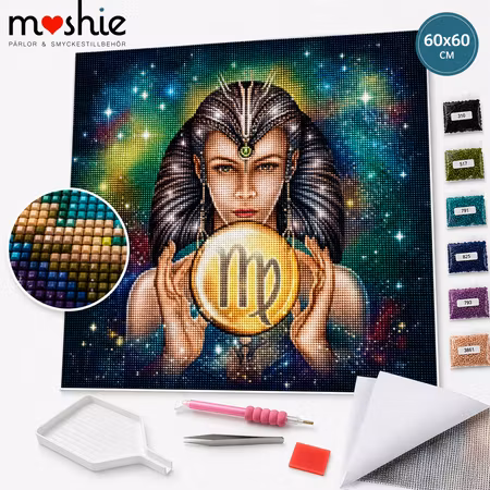 Diamond painting DIY stjärntecken Jungfrun 60x60cm Fyrkantiga pärlor