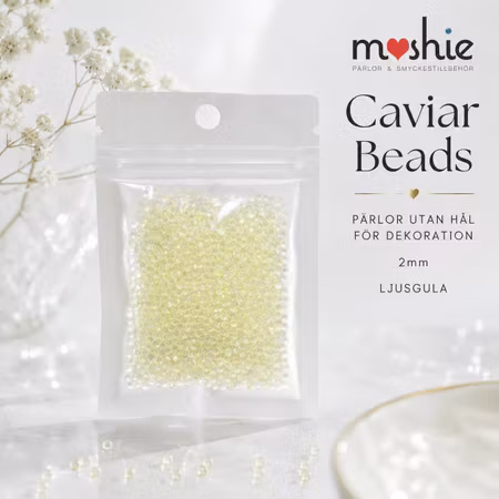Ljusgula caviarbeads av glas för dekor och nail art 2mm 20g
