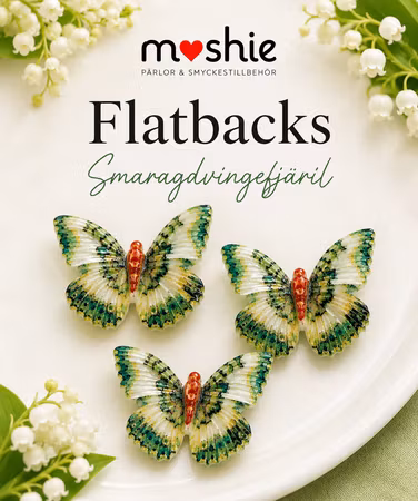 Flatbacks smaragdvingefjäril 25mm för dekoration
