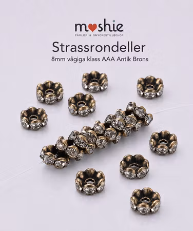 Strassrondell, 8mm, AAA, vågig, antik brons, mässing (10st)