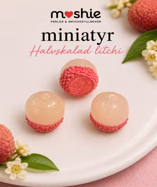 Halvskalad Litchi miniatyr flatback av resin 15mm