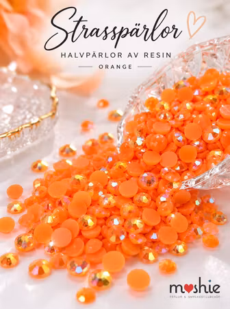 Rhinestones Strass halvpärlor av resin Knallorange 4-6mm 10g