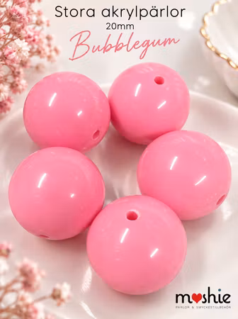 Stora akrylpärlor 20mm runda bubbelgum hot pink 5st