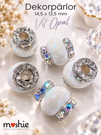 Vackra bling bling pärlor 14,5mm vit opal med AB-plätering 5st