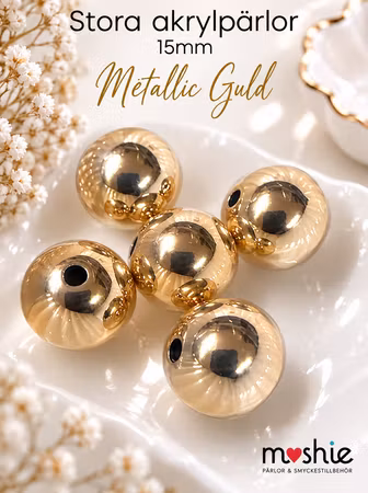 Stora runda akrylpärlor 16mm metallic guld 5st