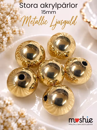 Stora runda akrylpärlor 16mm metallic ljusguld 5st