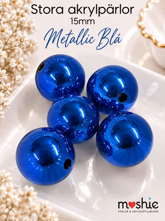 Stora runda akrylpärlor 16mm metallic royal blue 5st
