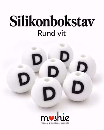 Runda bokstavspärlor av silikon D vit 15mm 1st