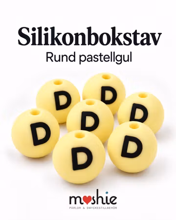 Runda bokstavspärlor av silikon D pastellgul 15mm 1st