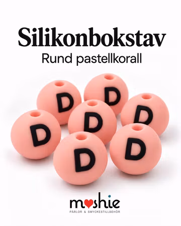 Runda bokstavspärlor av silikon D korall 15mm 1st