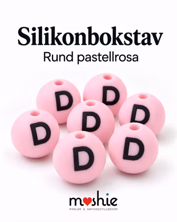 Runda bokstavspärlor av silikon D pastellrosa 15mm 1st