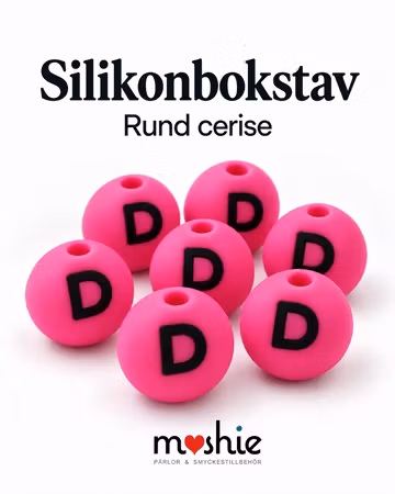 Runda bokstavspärlor av silikon D cerise 15mm 1st
