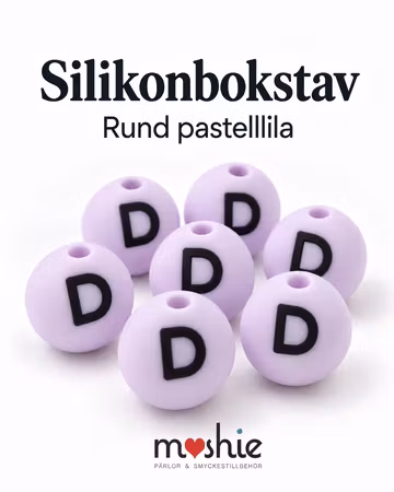 Runda bokstavspärlor av silikon D pastellila 15mm 1st