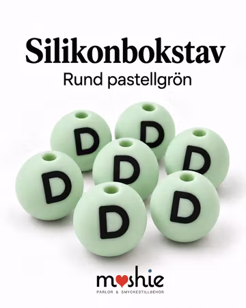 Runda bokstavspärlor av silikon D pastellgrön 15mm 1st