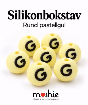 Runda bokstavspärlor av silikon G pastellgul 15mm 1st