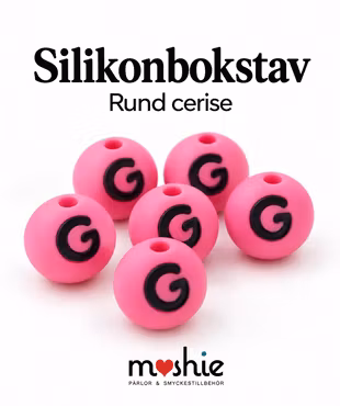 Runda bokstavspärlor av silikon G cerise 15mm 1st