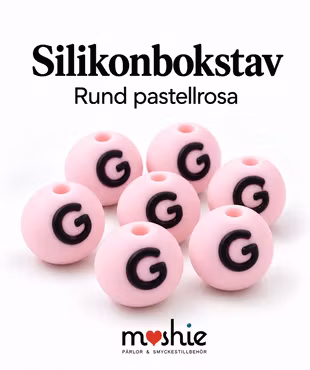 Runda bokstavspärlor av silikon G pastellrosa 15mm 1st