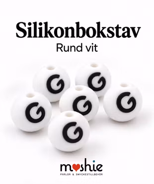 Runda bokstavspärlor av silikon G vit 15mm 1st