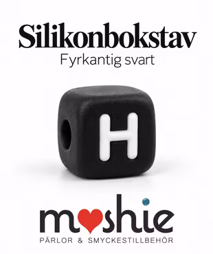Fyrkantiga bokstavspärlor av silikon H svart 12mm 1st