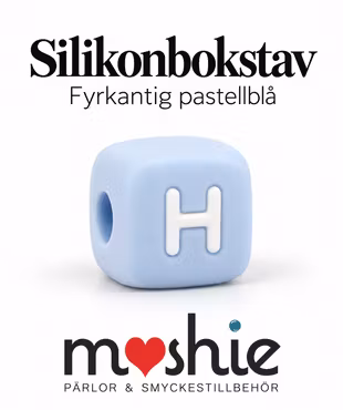 Fyrkantiga bokstavspärlor av silikon H pastellblå 12mm 1st